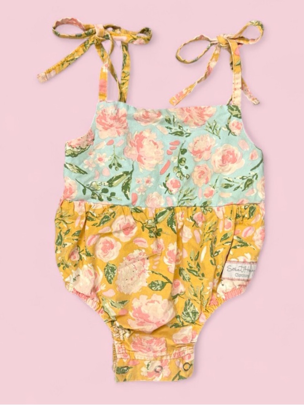Sweet Honey Pastel Floral Tie Strap Bubble Romper NWOT Sz 18m